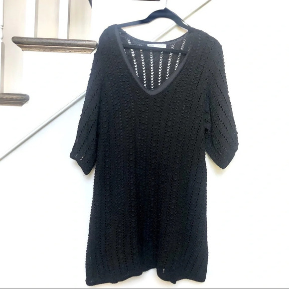 Zara | Openwork Knit Crochet Style Beachy Resort Dress in black, Size medium - Picture 2 of 4